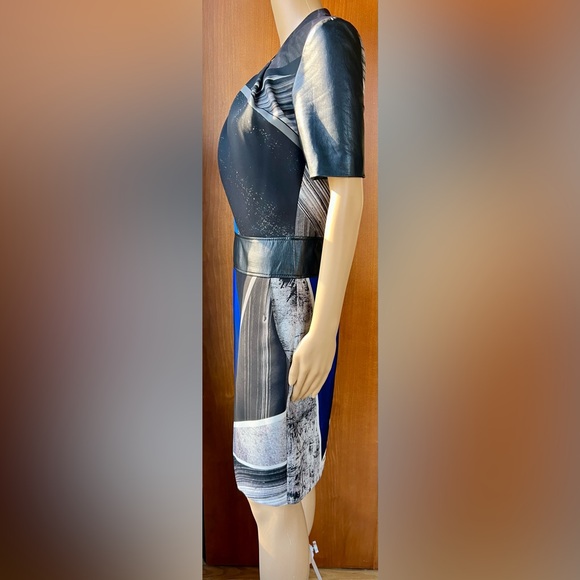 HELMUT LANG Superb Net a Porter Geometric Leather Trim Pencil Dress Size 2 - Picture 7 of 17